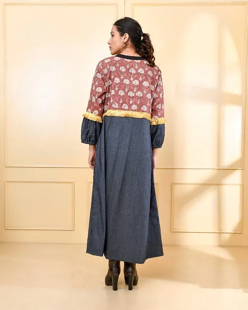 Designer Brown & Blue Denim Cape Jacket