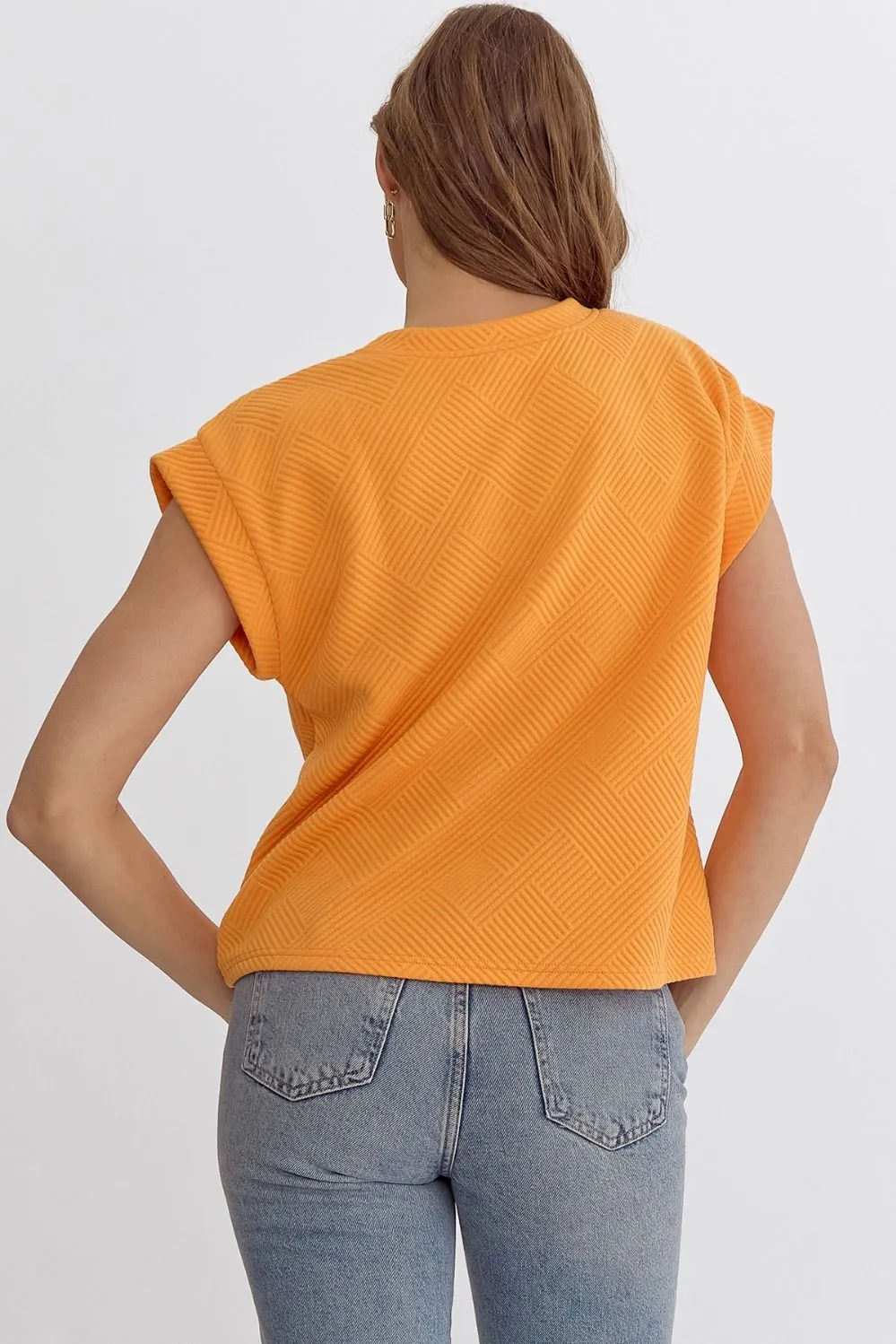 Destiny Textured round neck short sleeve cropped top In Orange