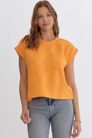 Destiny Textured round neck short sleeve cropped top In Orange