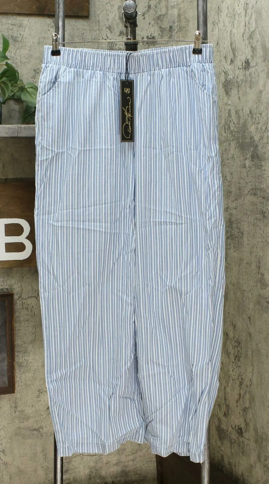 DG2 by Diane Gilman SoftCell Wide Leg Pants Chambray Stripe Large
