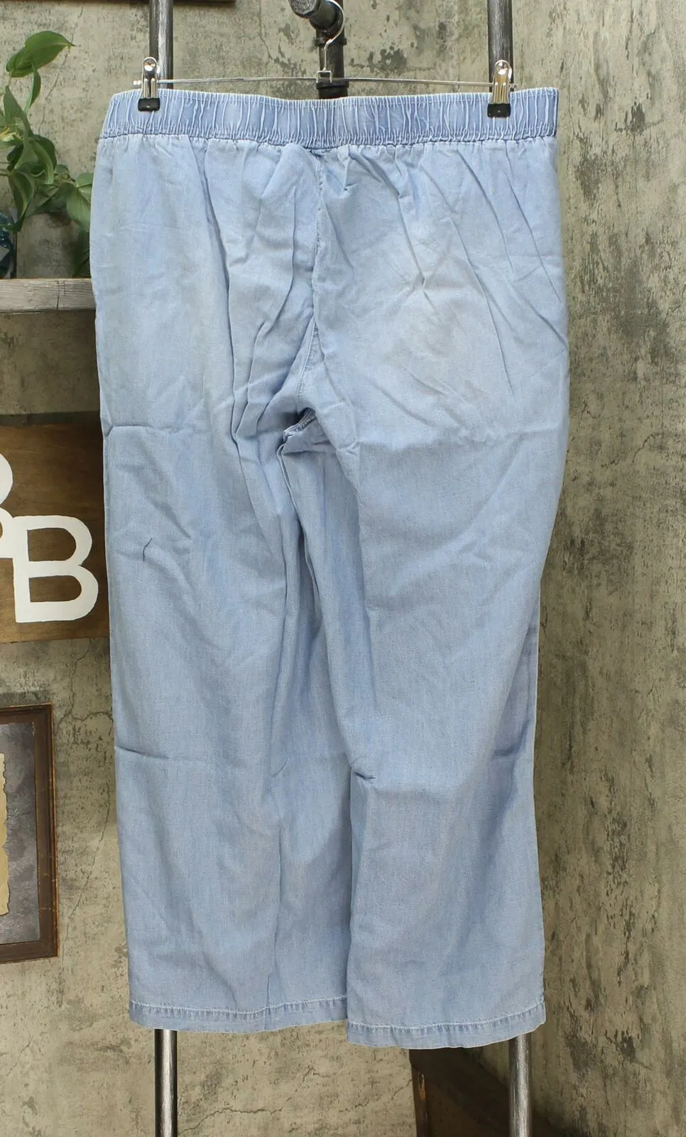 DG2 by Diane Gilman Women's Petite Chambray Woven Wide Leg Pants