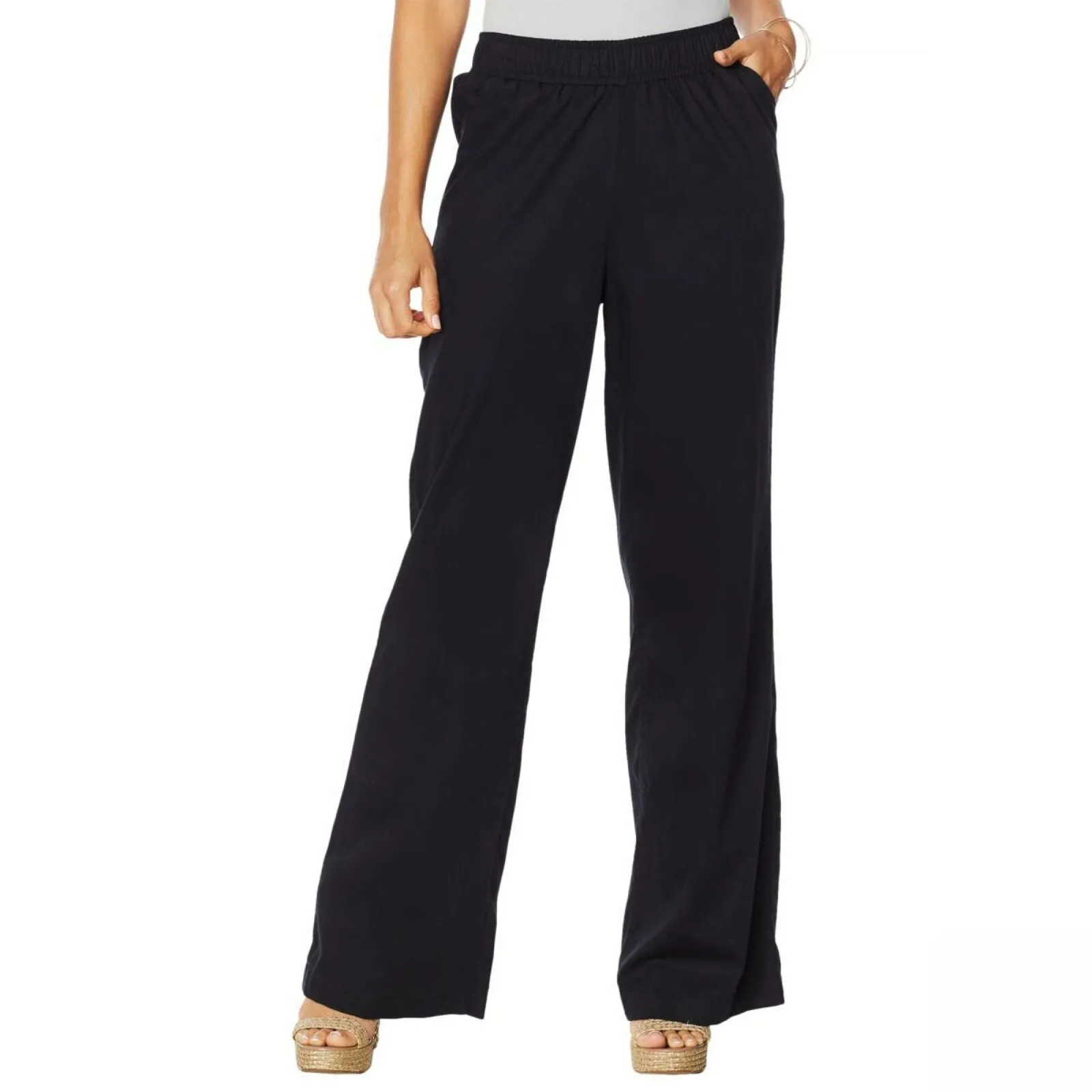 DG2 by Diane Gilman Women's Petite Chambray Woven Wide Leg Pants