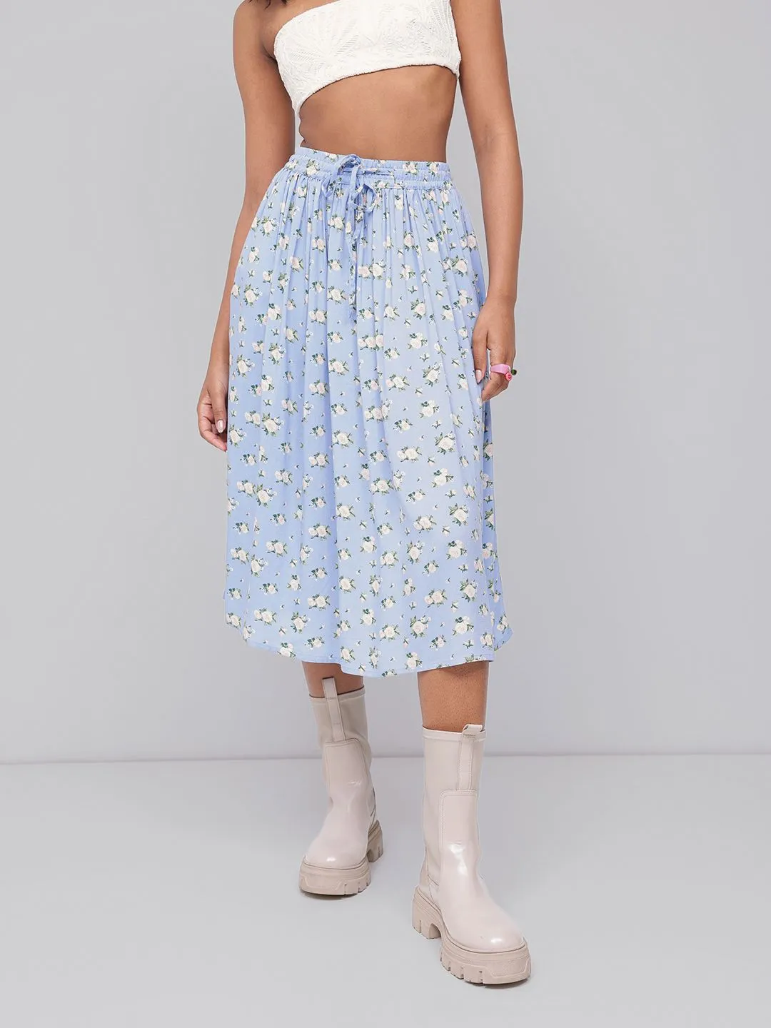 DressBerry Blooming Floral Pleated A-Line Skirt