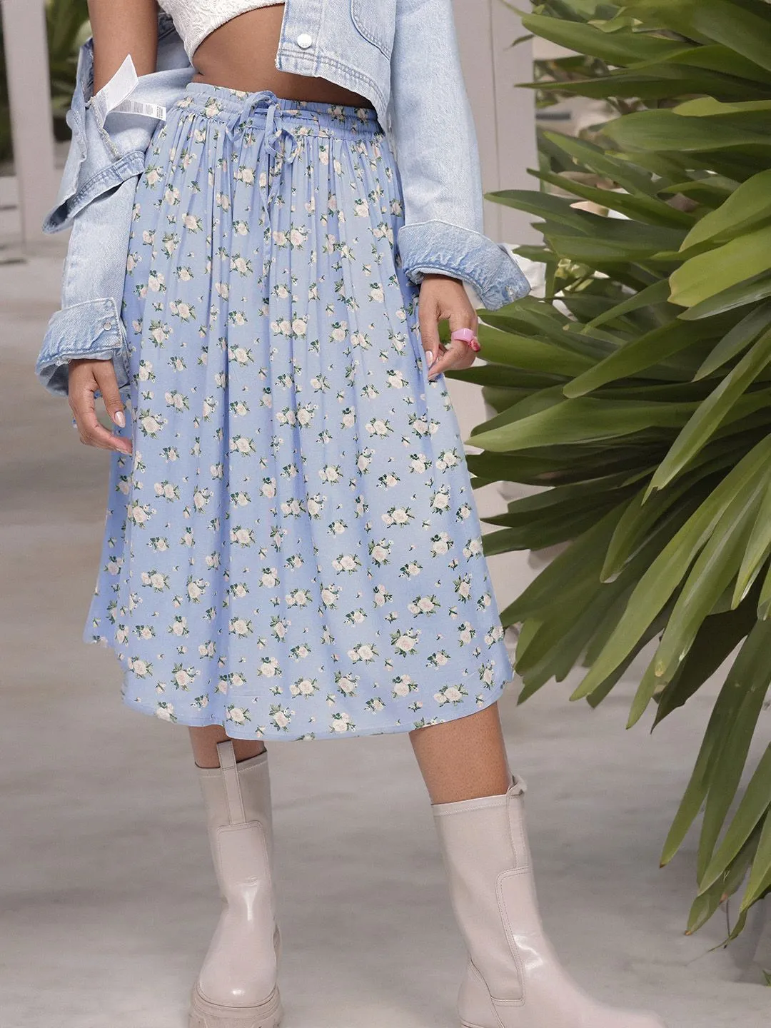 DressBerry Blooming Floral Pleated A-Line Skirt