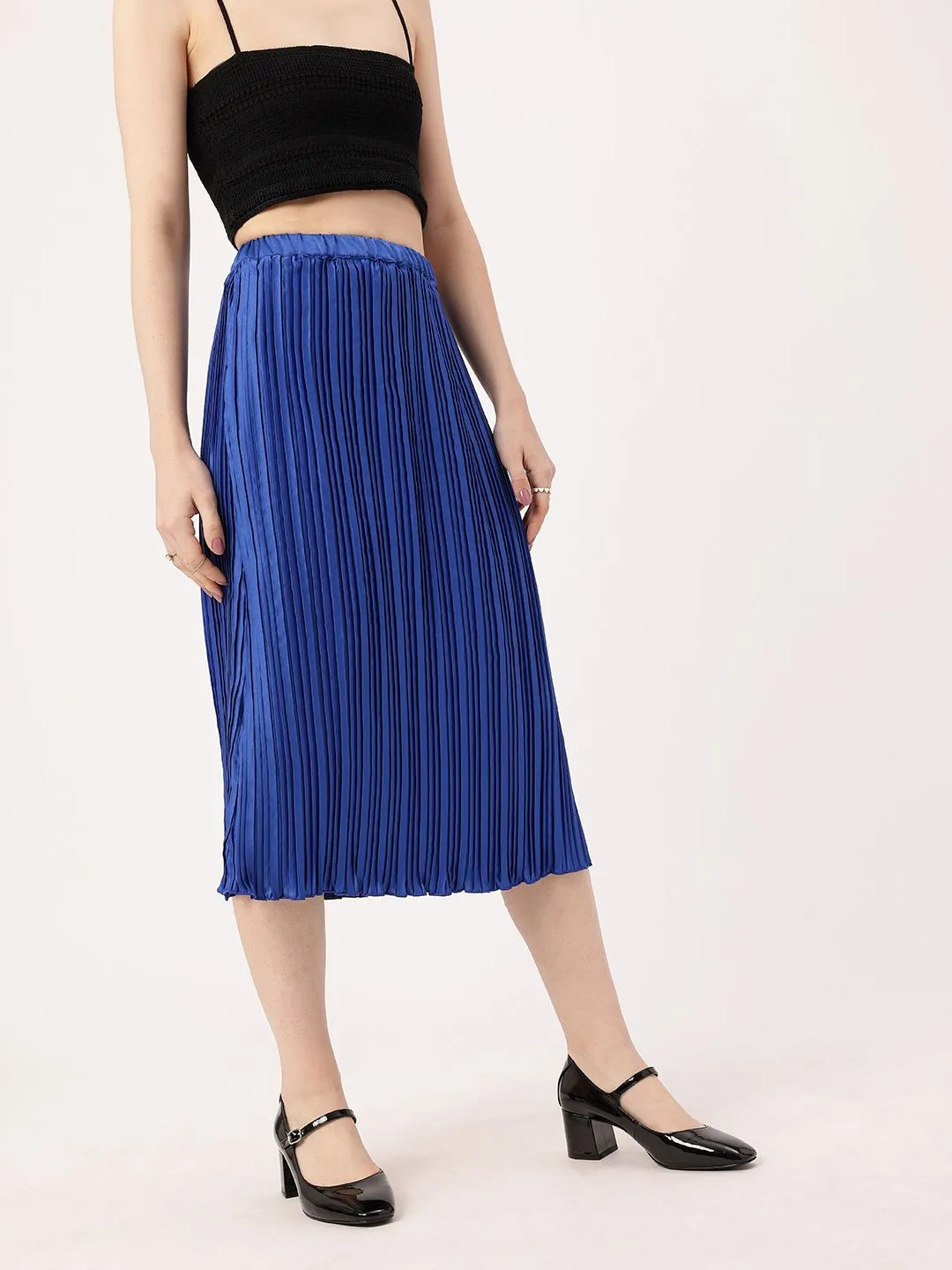DressBerry Effortless Elegance Accordion Pleated Satin Finish A-Line Midi Skirts