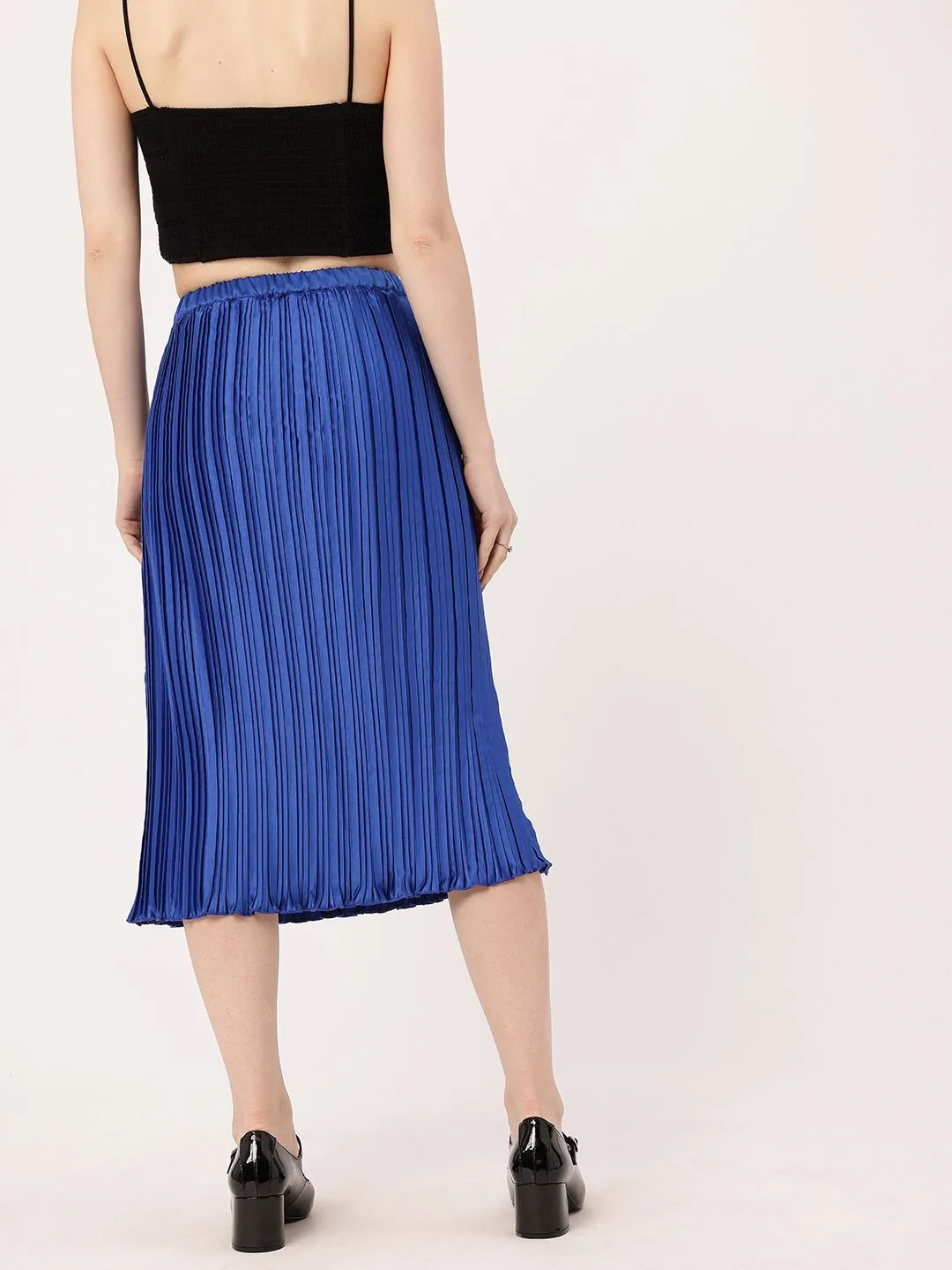 DressBerry Effortless Elegance Accordion Pleated Satin Finish A-Line Midi Skirts