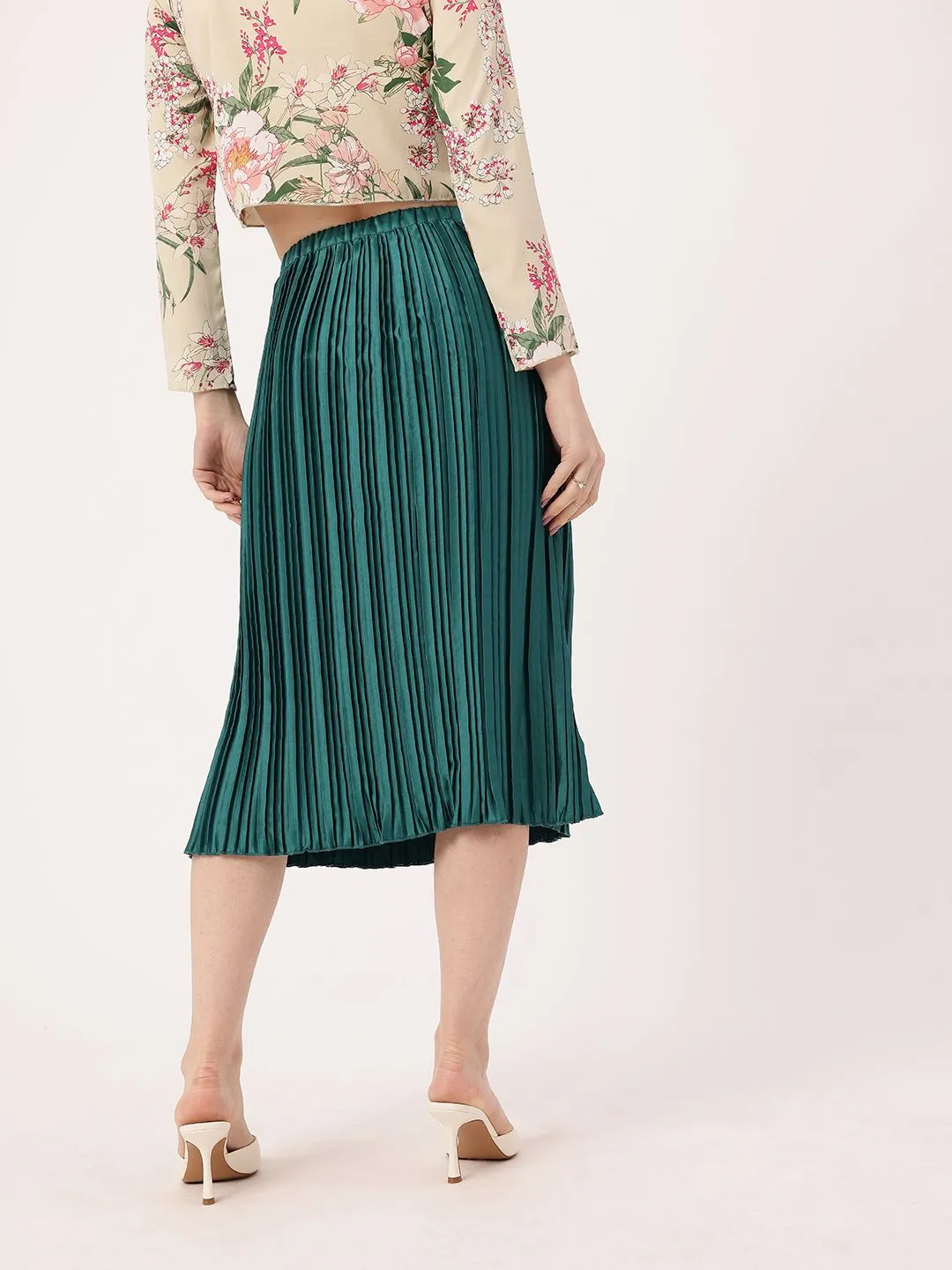 DressBerry Effortless Elegance Accordion Pleated Satin Finish A-Line Midi Skirts