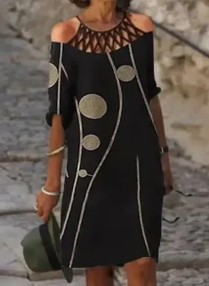 DS11045 Casual Geometric Half Sleeve Above Knee Shift Dress