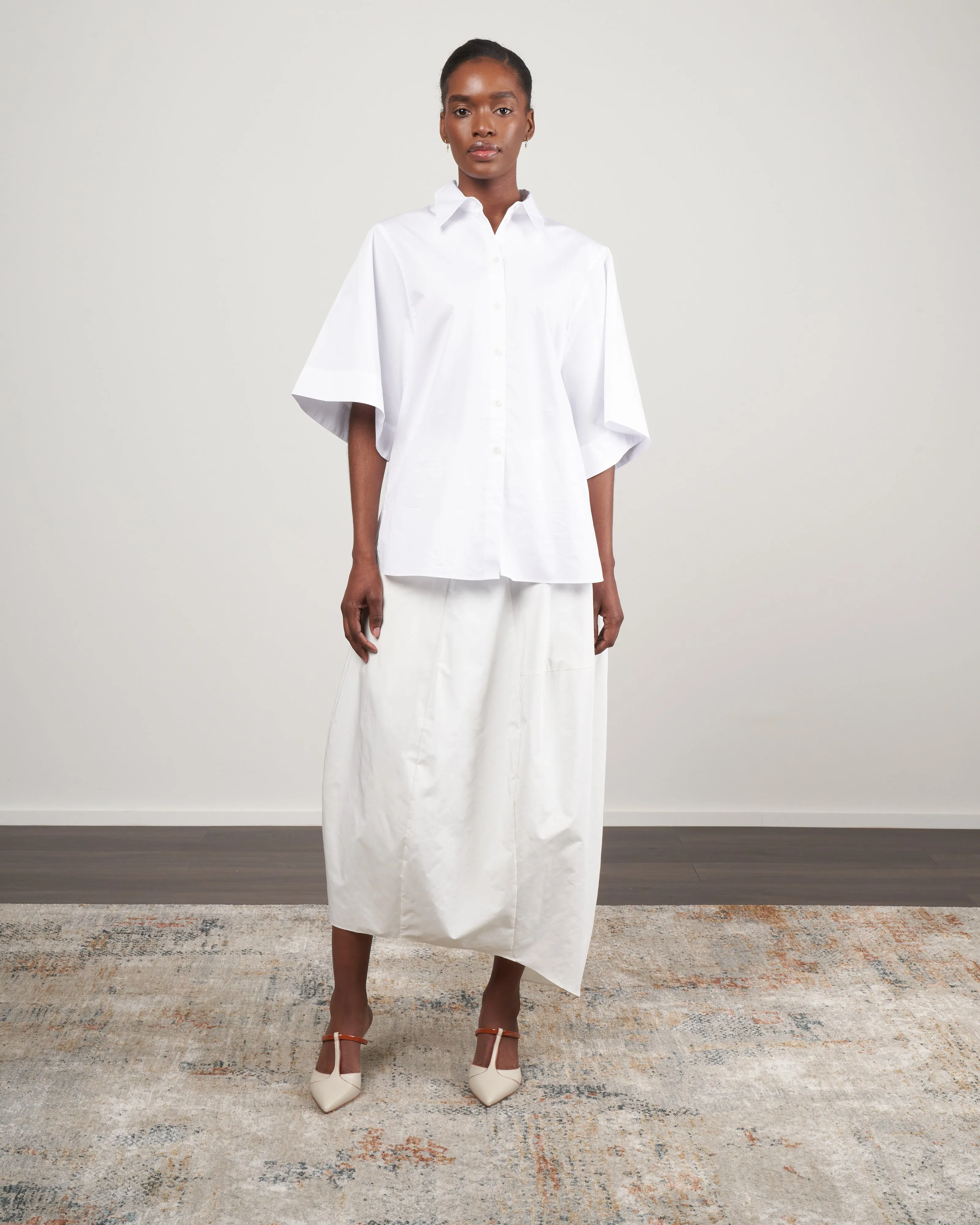 eco poplin rolled sleeve shirt - white