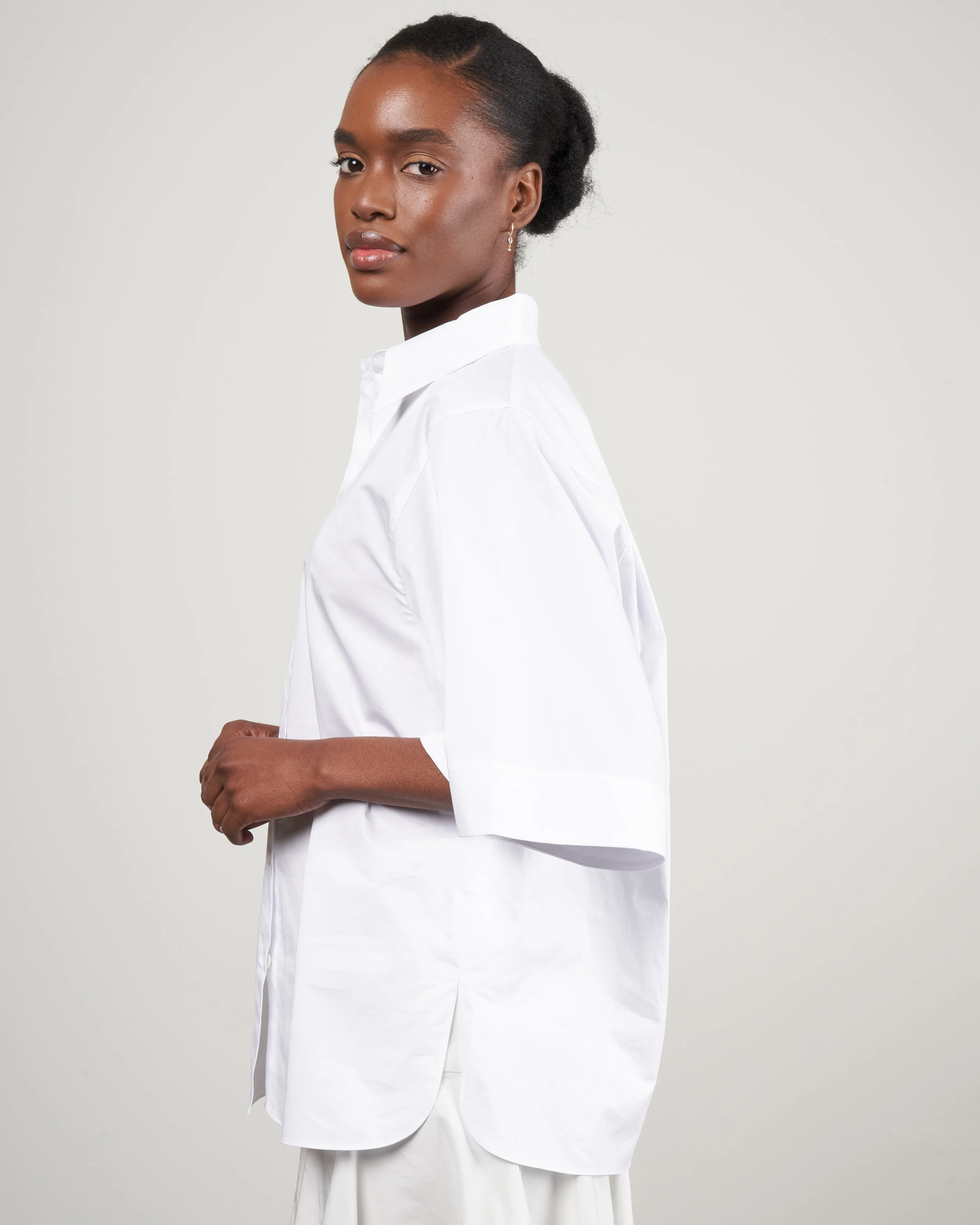 eco poplin rolled sleeve shirt - white