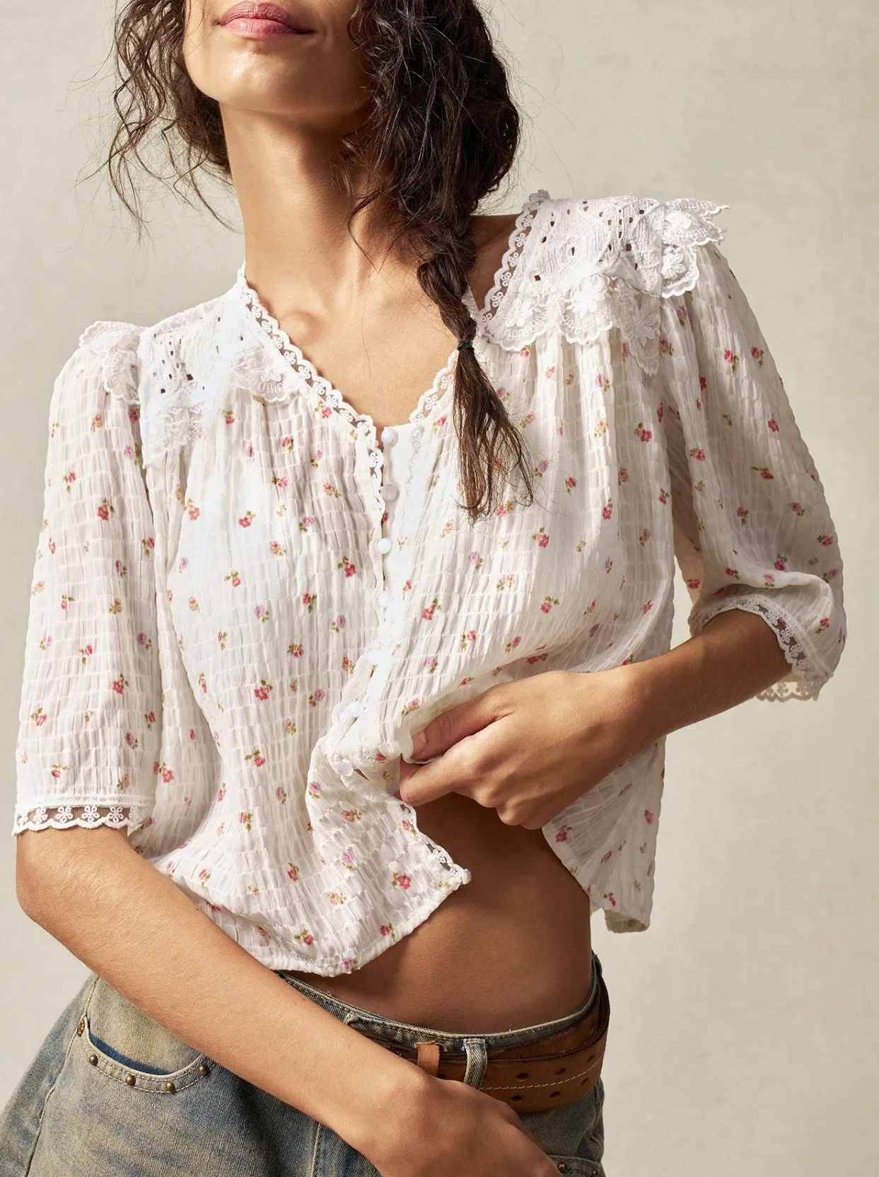 Eden Floral Smock Short Sleeve Blouse
