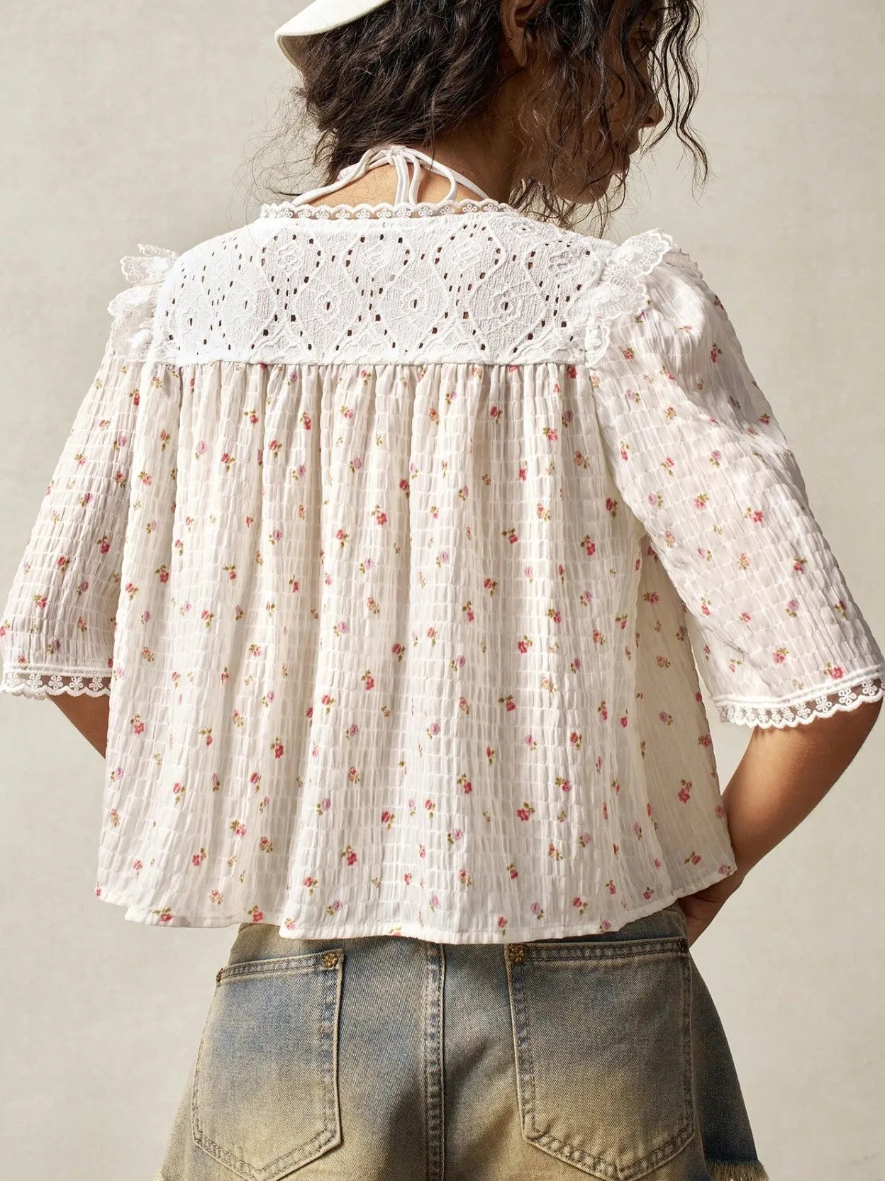 Eden Floral Smock Short Sleeve Blouse