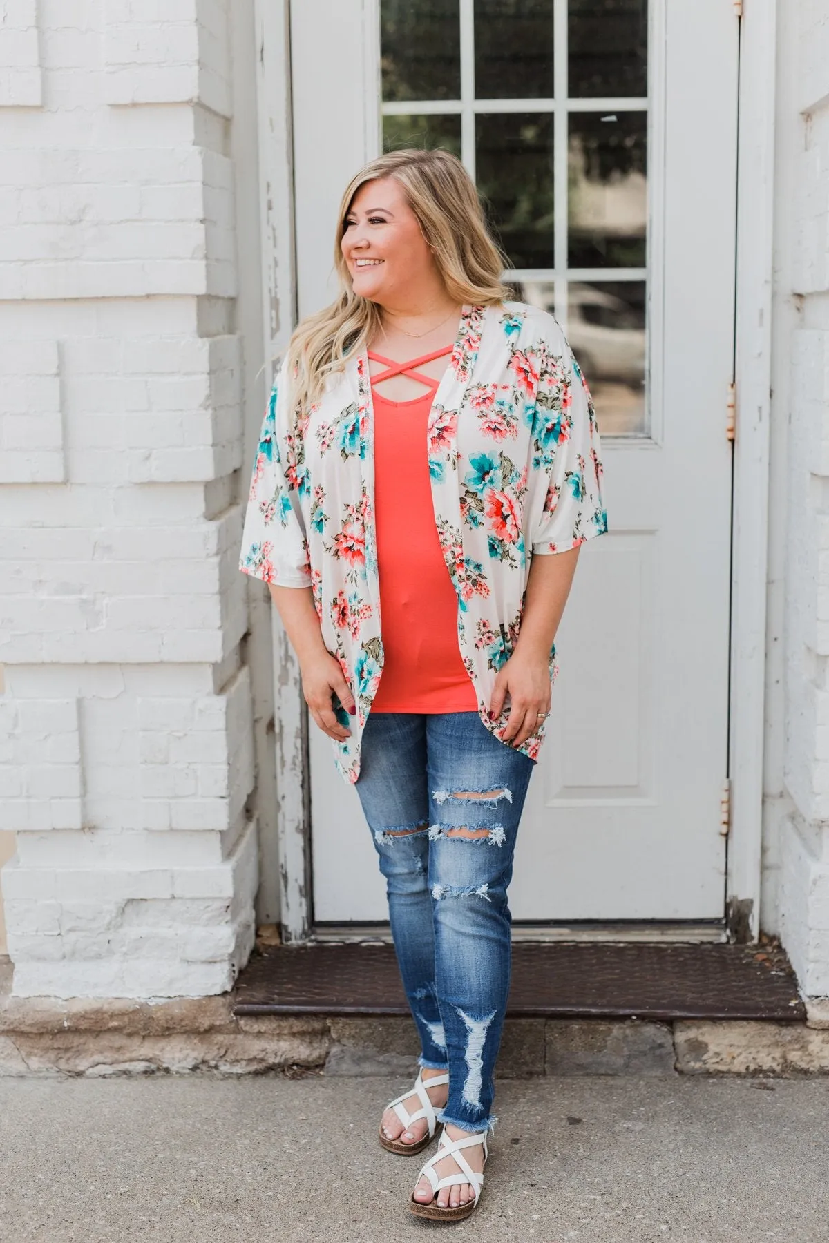 Effortless Beauty Floral Kimono- Ivory