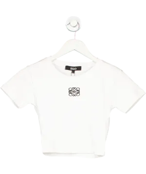 Ego White Short Sleeve Swirl Graphic Detail Ribbed Crop T-shirt UK S