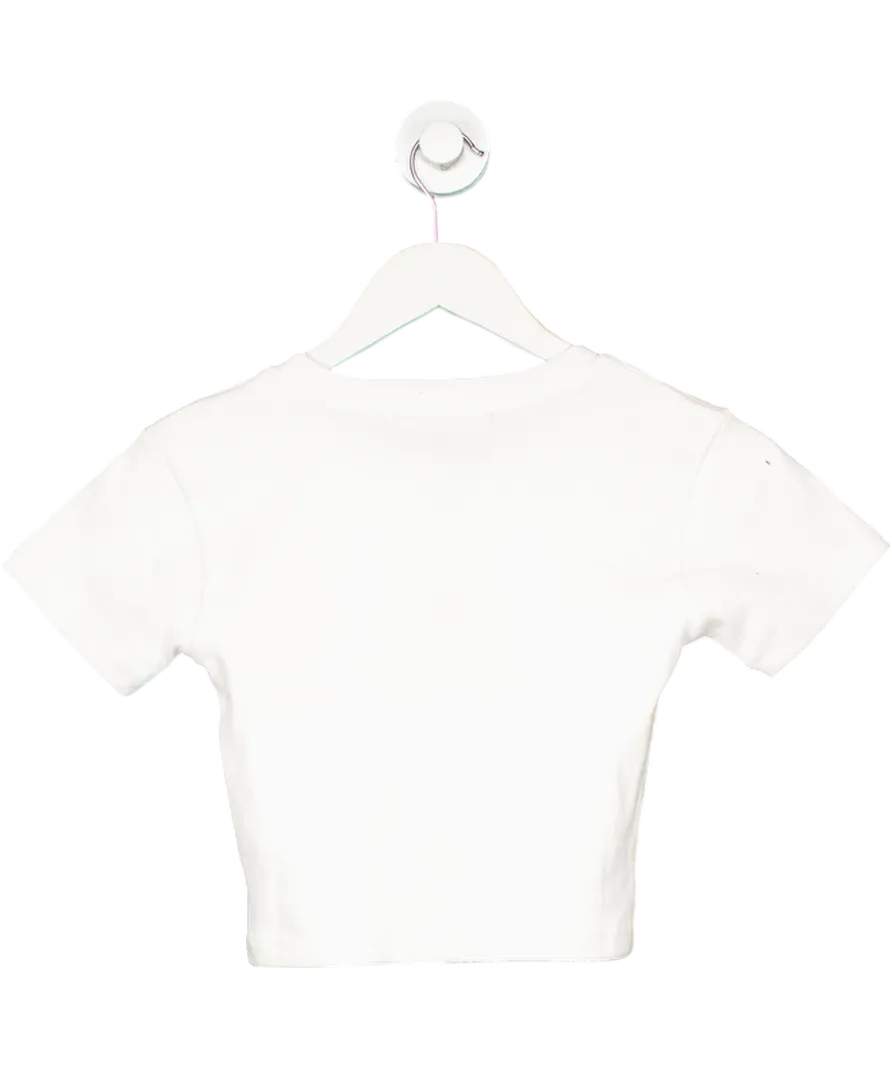 Ego White Short Sleeve Swirl Graphic Detail Ribbed Crop T-shirt UK S