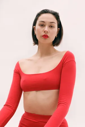 El Tigre Chiquito Long Sleeve Crop Top in Tomate