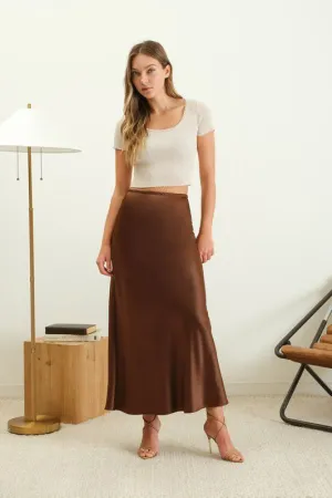 Elevated Essentials Silky Slip Skirt in Brown