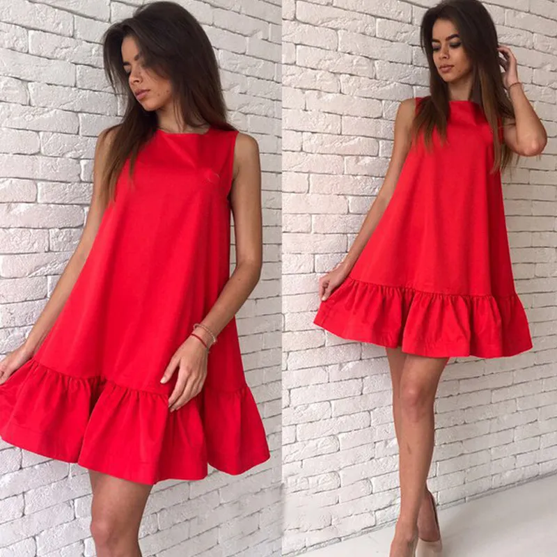 Ella Sleeveless A-Line Mini Ruffle Hem Dress