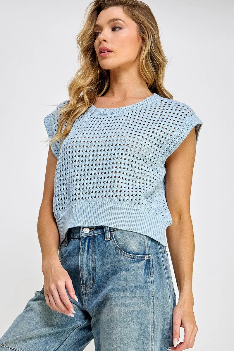 Emma Crochet Sweater Vest Light Blue