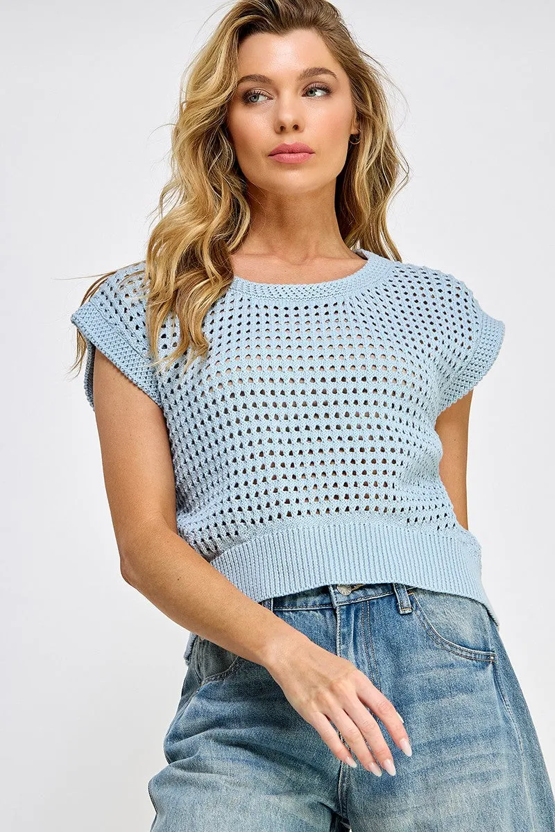 Emma Crochet Sweater Vest Light Blue