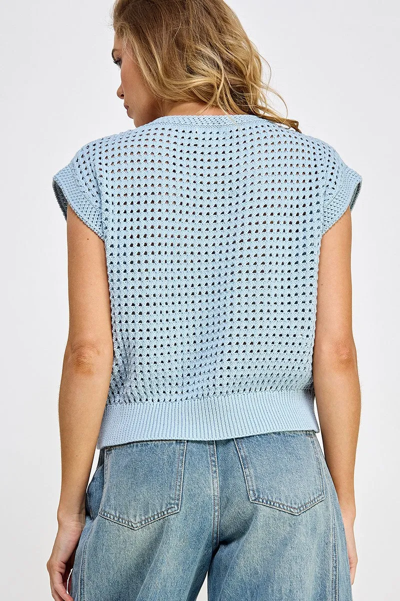 Emma Crochet Sweater Vest Light Blue