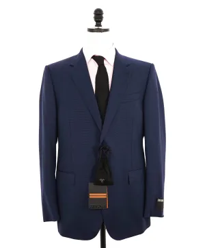 ERMENEGILDO ZEGNA -"MULTISEASON" Blue Textured Birdseye Premium Suit - 48L