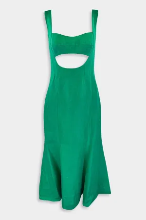 Eva Fluted Midi Dress in Kelly Green