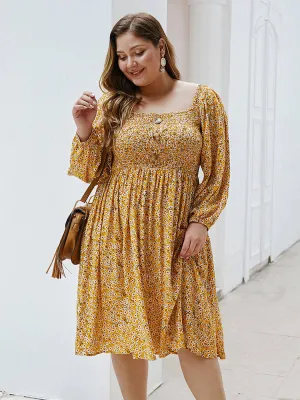 Fashion Women's Autumn and Winter Floral Square Collar Dress