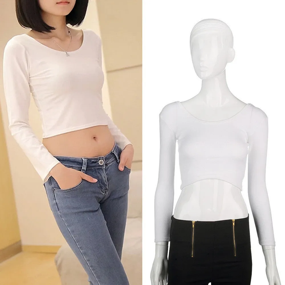 Fashion Womens Cut-Out Cropped Tops Long Sleeve T-shirt Clubwear Cropped Top