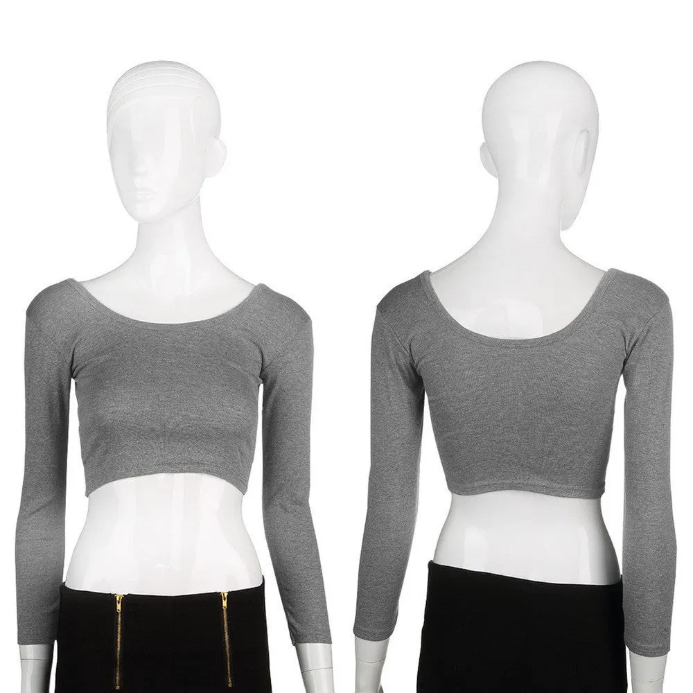 Fashion Womens Cut-Out Cropped Tops Long Sleeve T-shirt Clubwear Cropped Top