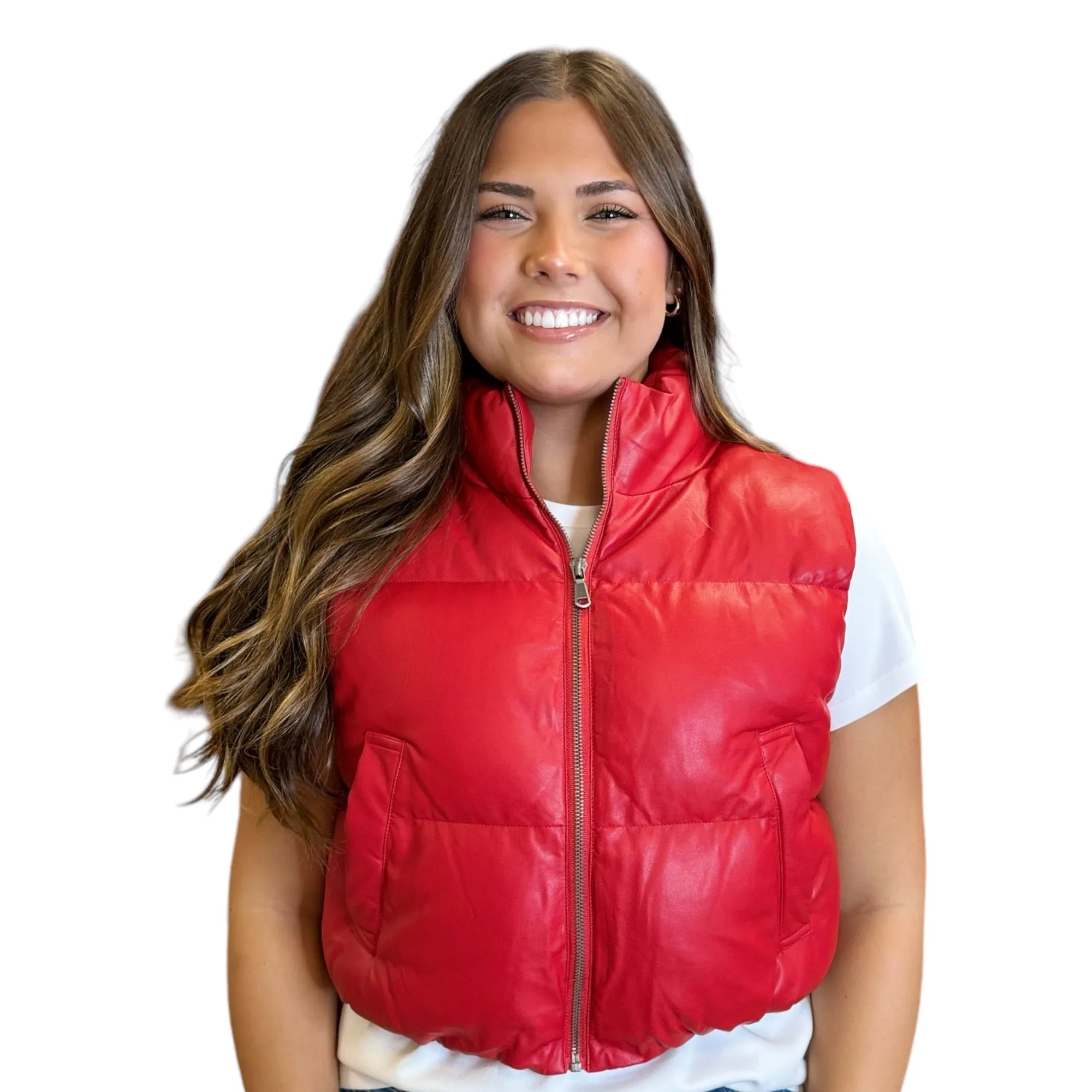 Faux Leather Puffer Vest