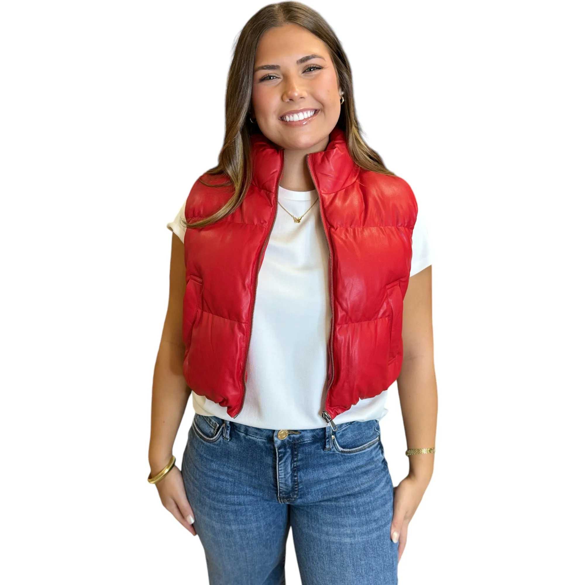 Faux Leather Puffer Vest