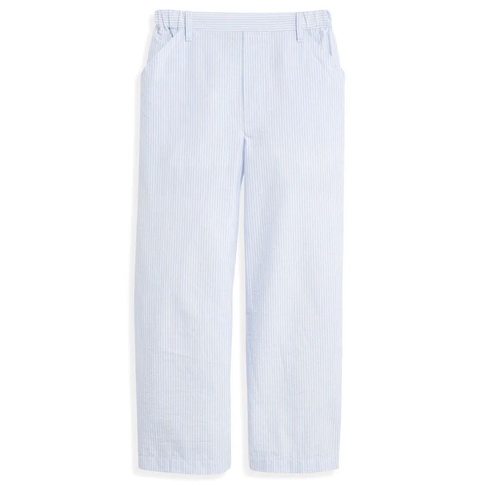 Faux Zip Pant -- Blue Seersucker Stripe