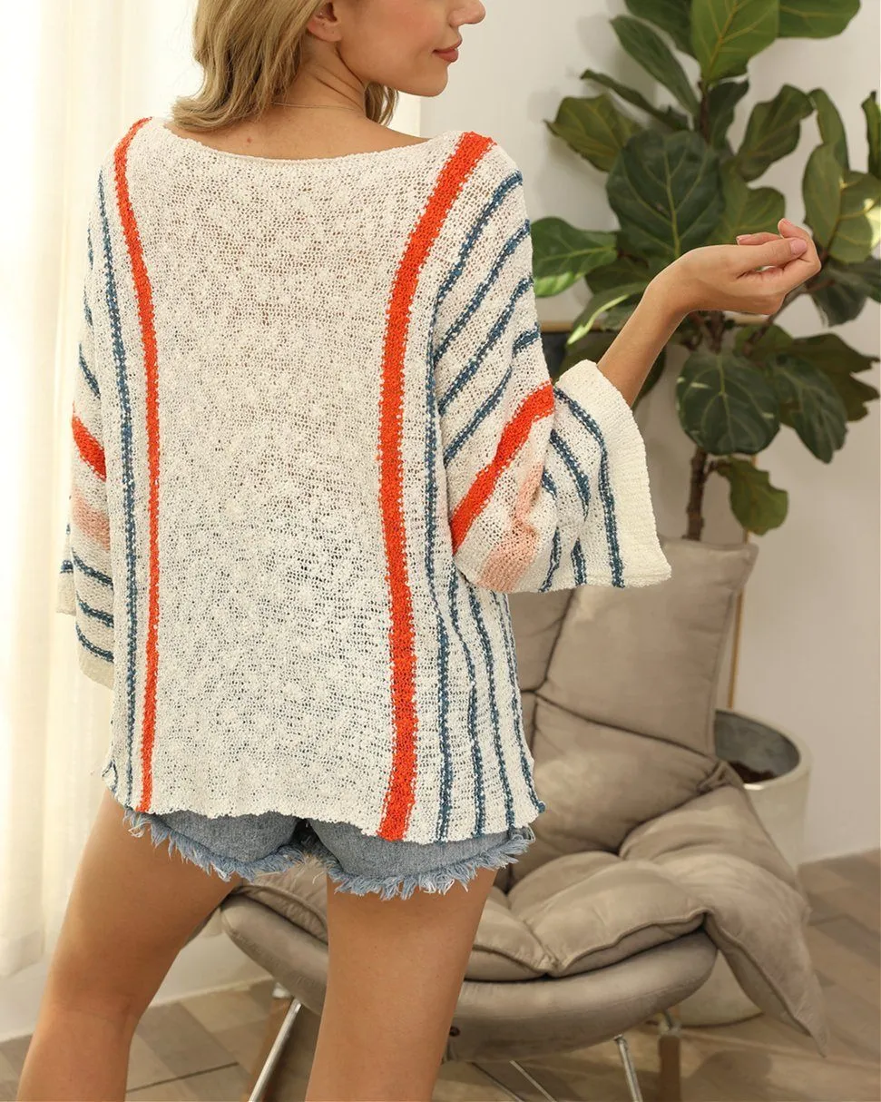 Feel it Still Hollow Knitted Striped Pullover Top
