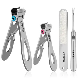 Finger Nail Clip Set [4 Piece] - Toenail Clippers for Thick Nails, Heavy Duty Toenail Clippers for Thick Toenails - Fingernail Clippers Set, Nail Clippers for Men, Women, and Seniors - Silver
