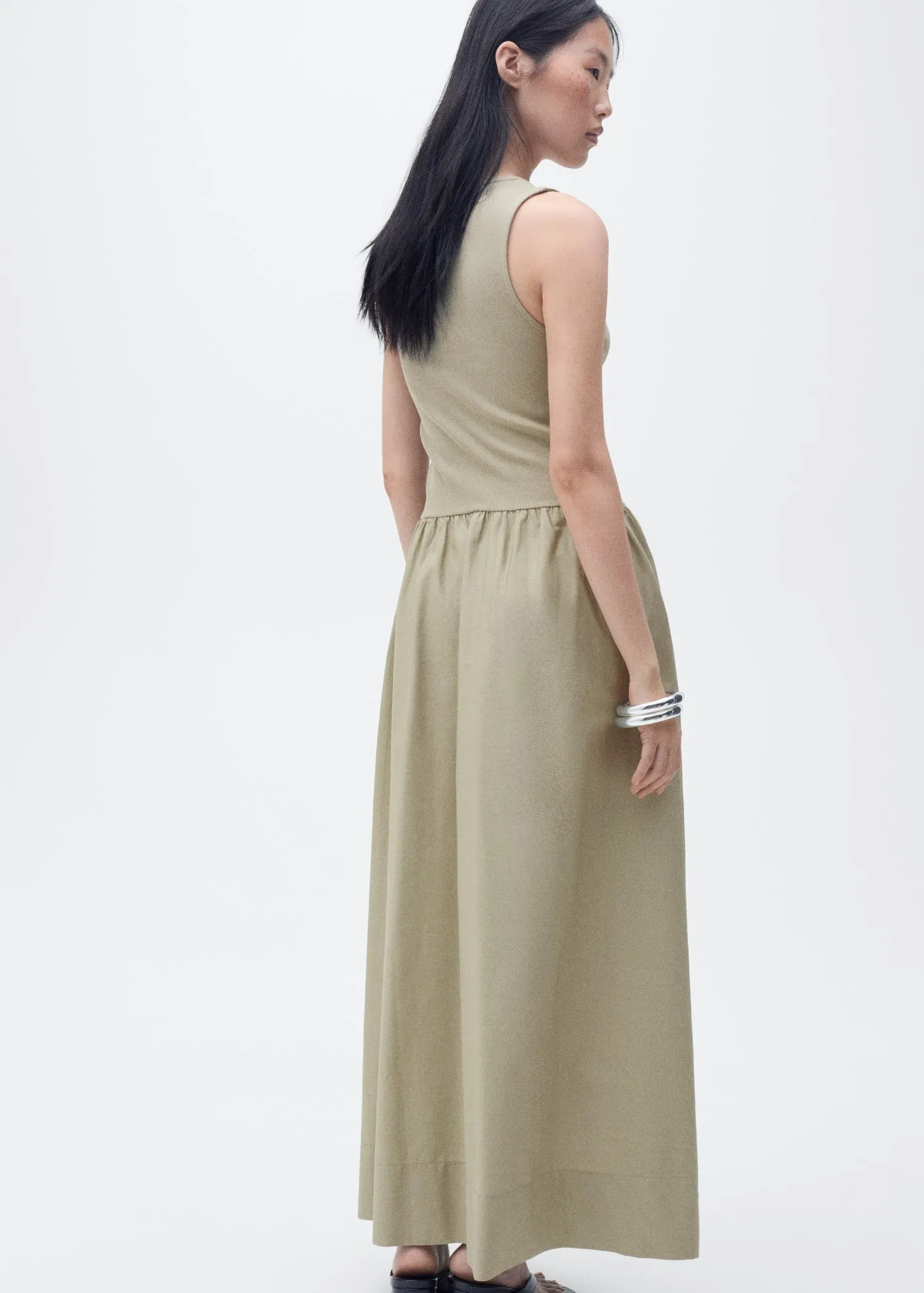 Flared dress in combined fabric