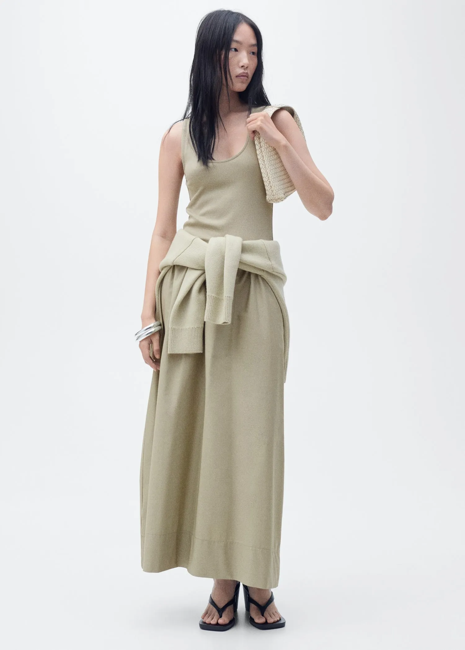 Flared dress in combined fabric