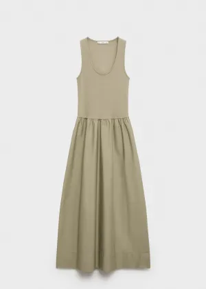 Flared dress in combined fabric