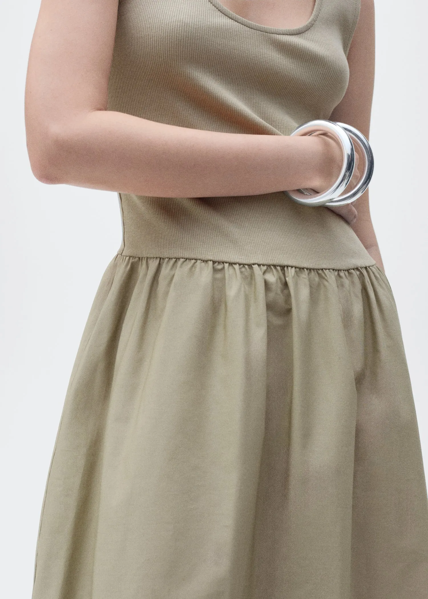 Flared dress in combined fabric
