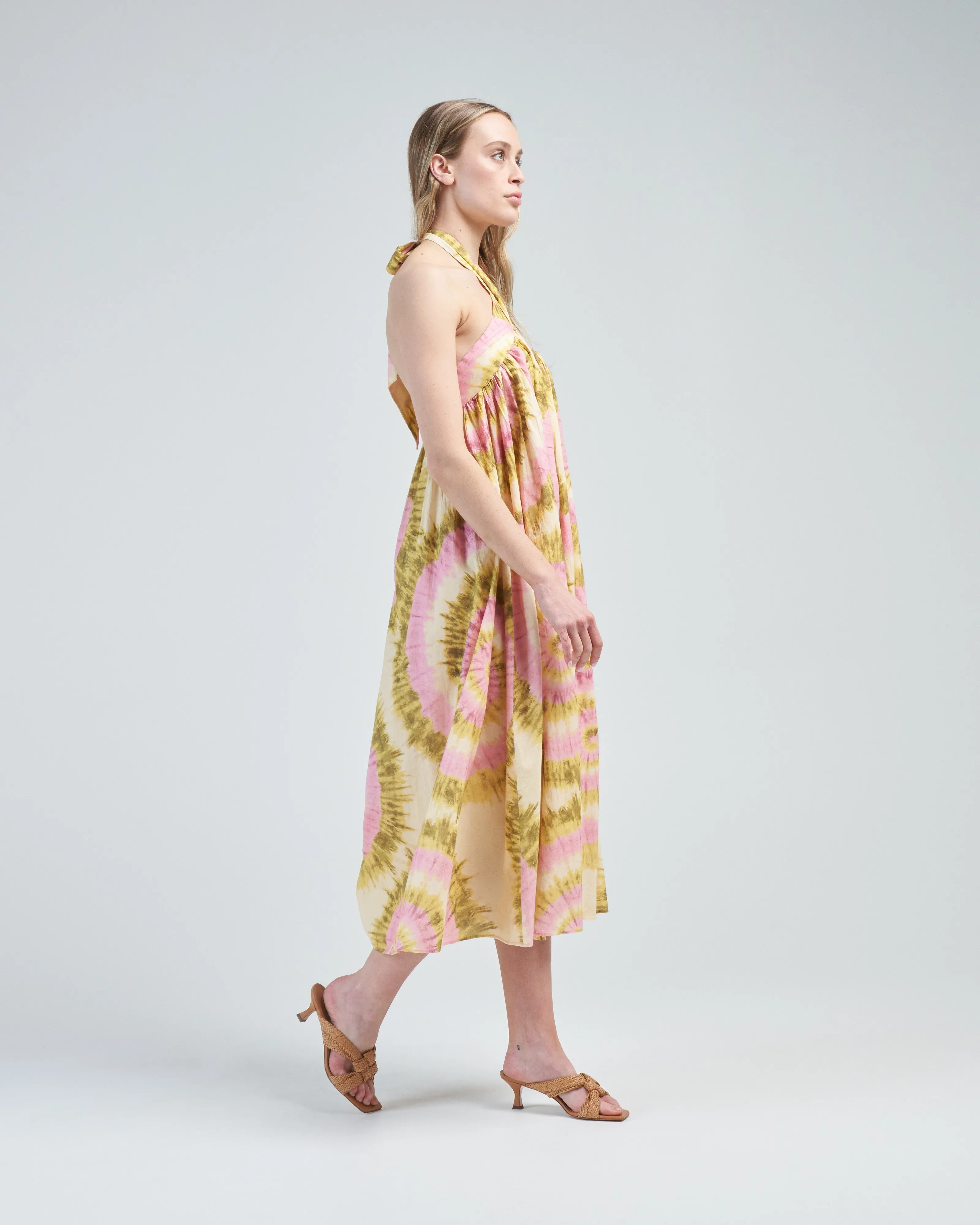 flash tie neck midi dress