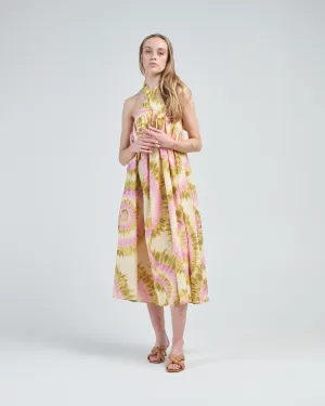 flash tie neck midi dress