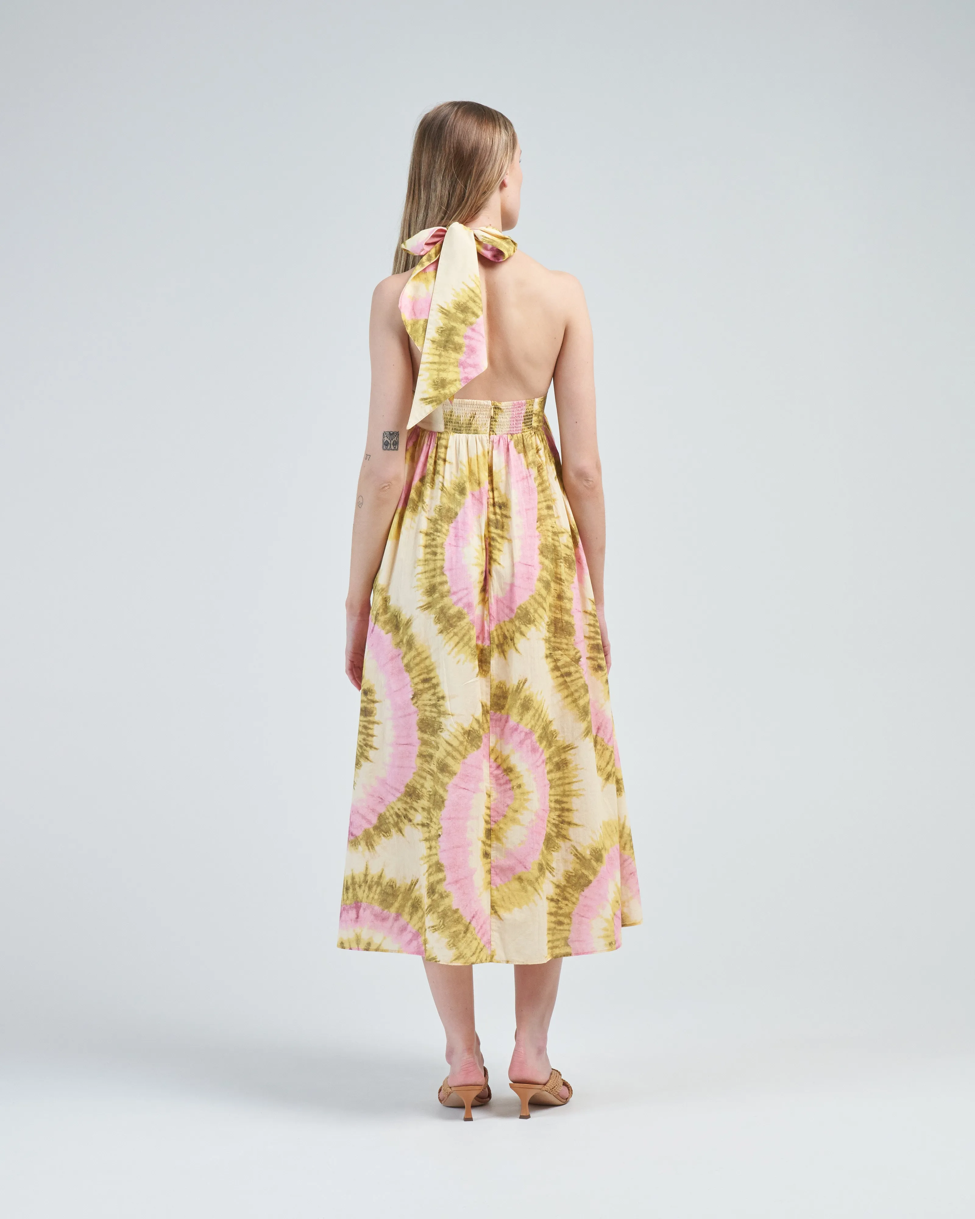 flash tie neck midi dress