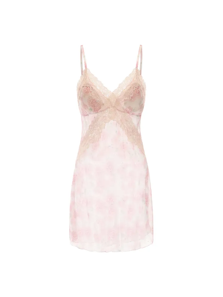 Floral Chiffon Lace Slip Dress