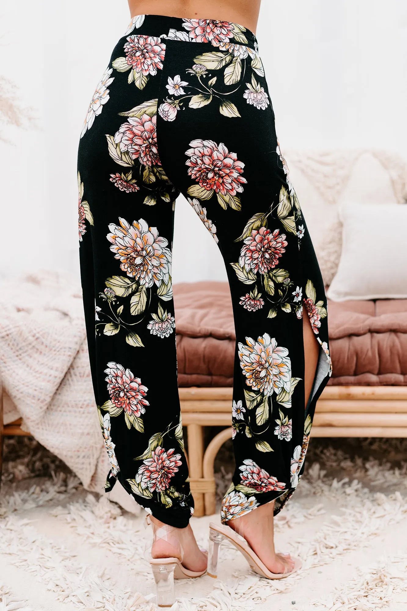 Floral Fever NanaMacs Original Split Leg Floral Print Pants (Black)