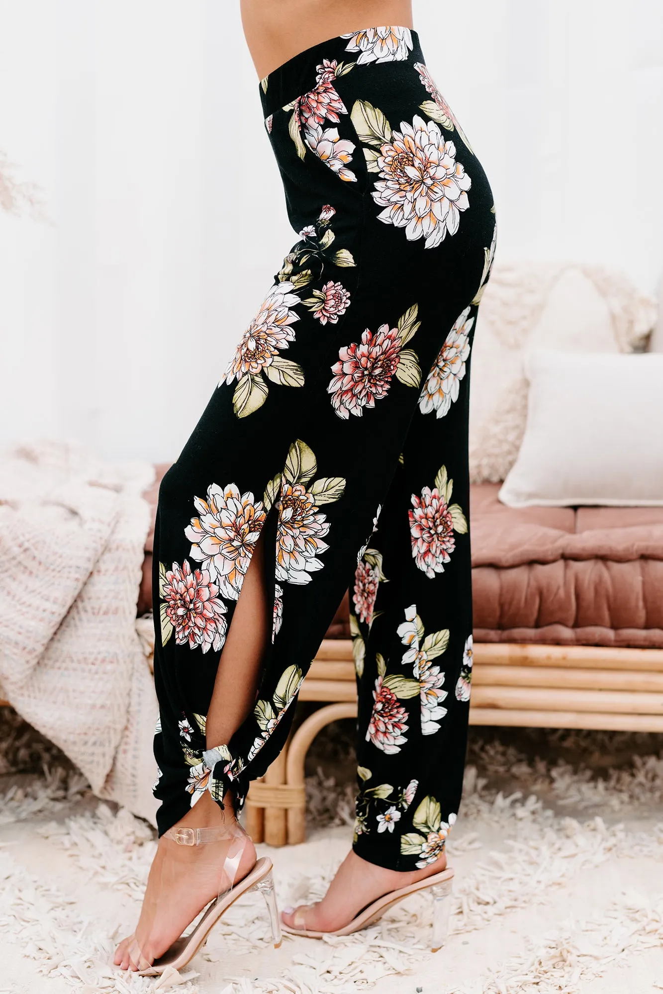 Floral Fever NanaMacs Original Split Leg Floral Print Pants (Black)