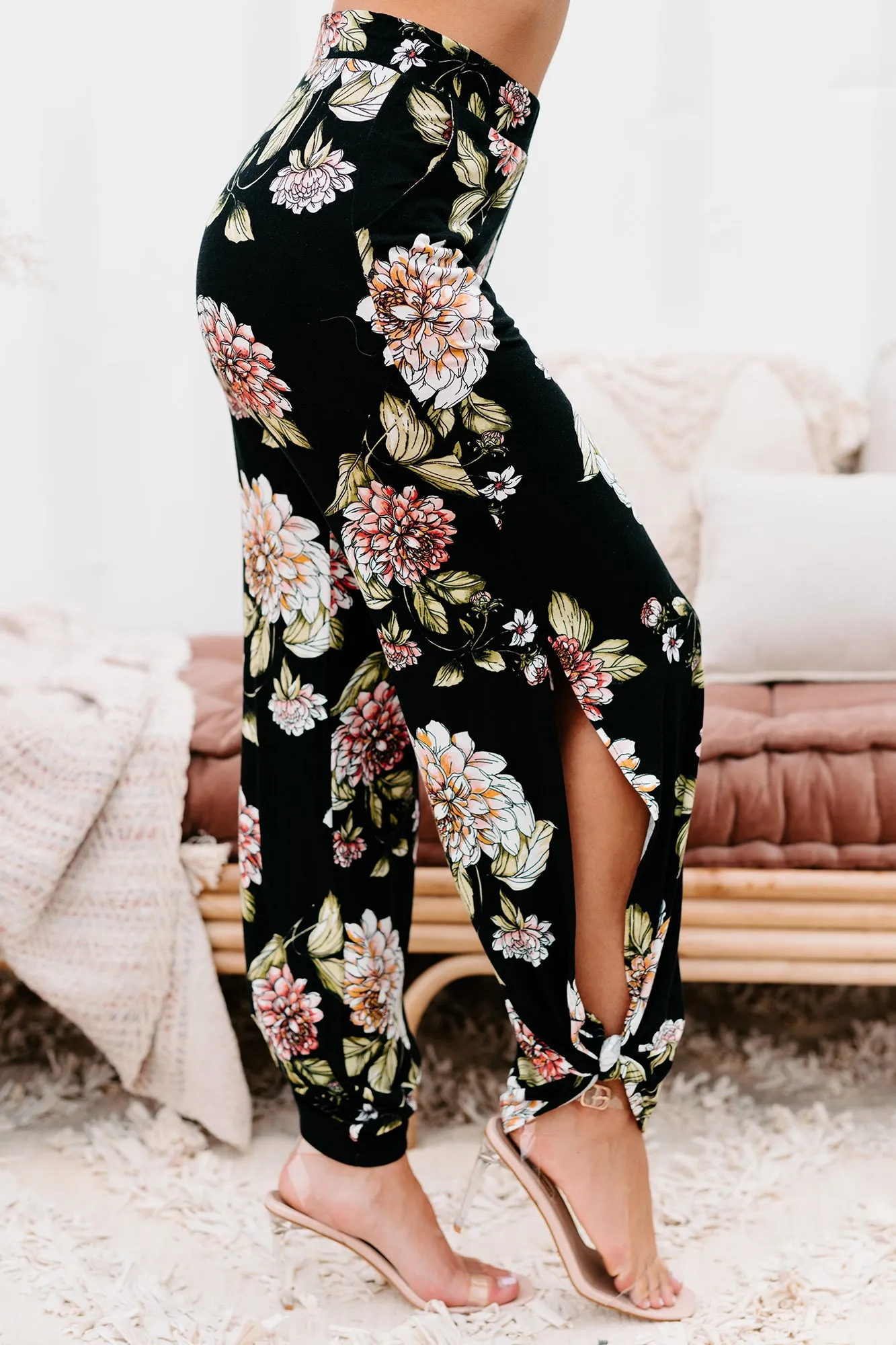 Floral Fever NanaMacs Original Split Leg Floral Print Pants (Black)
