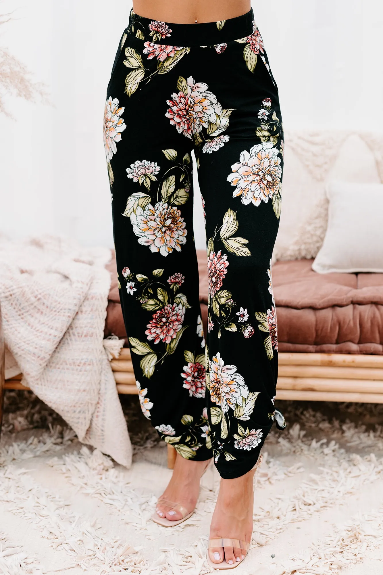 Floral Fever NanaMacs Original Split Leg Floral Print Pants (Black)