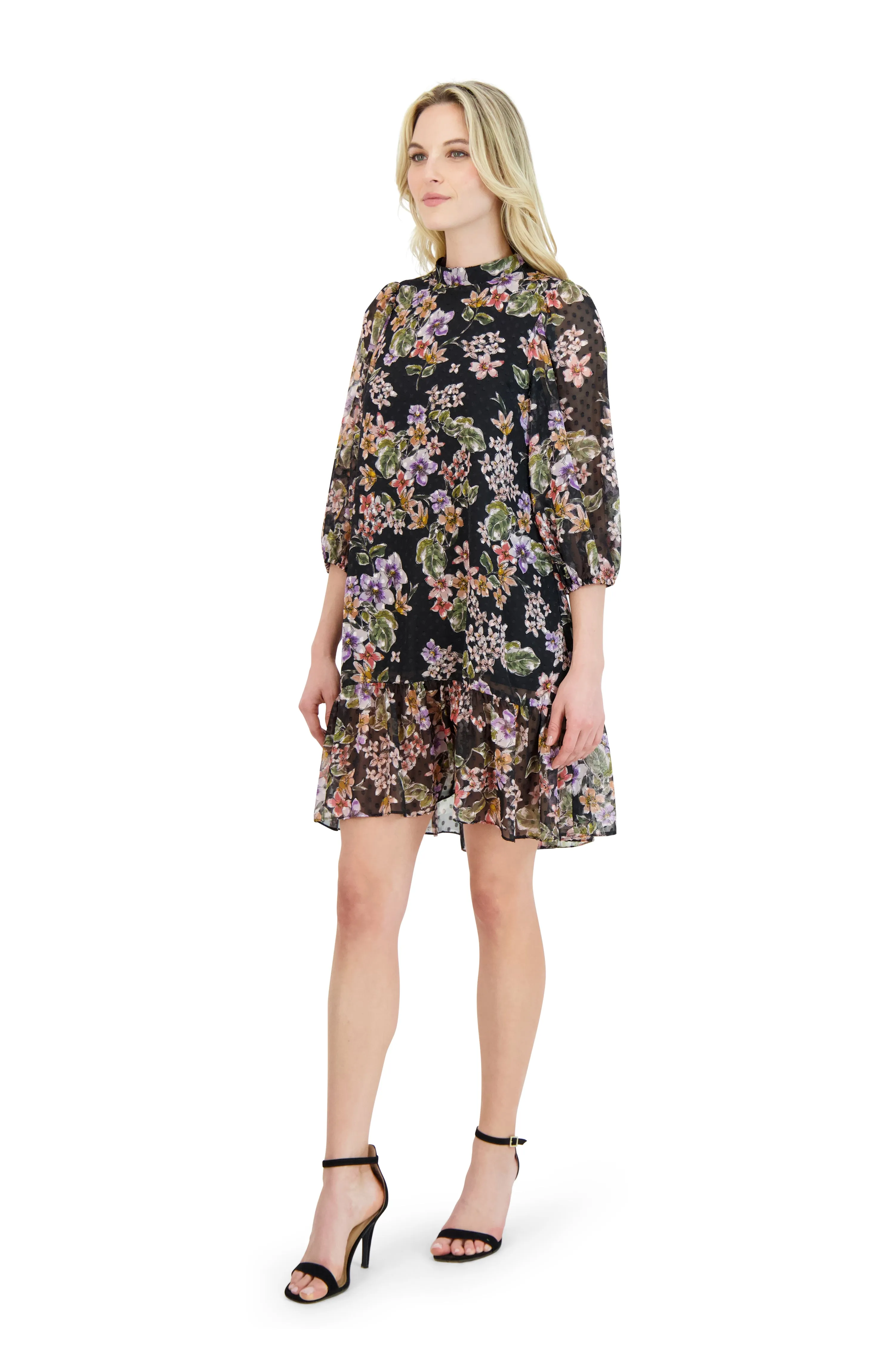 Floral Print Chiffon Shift Dress
