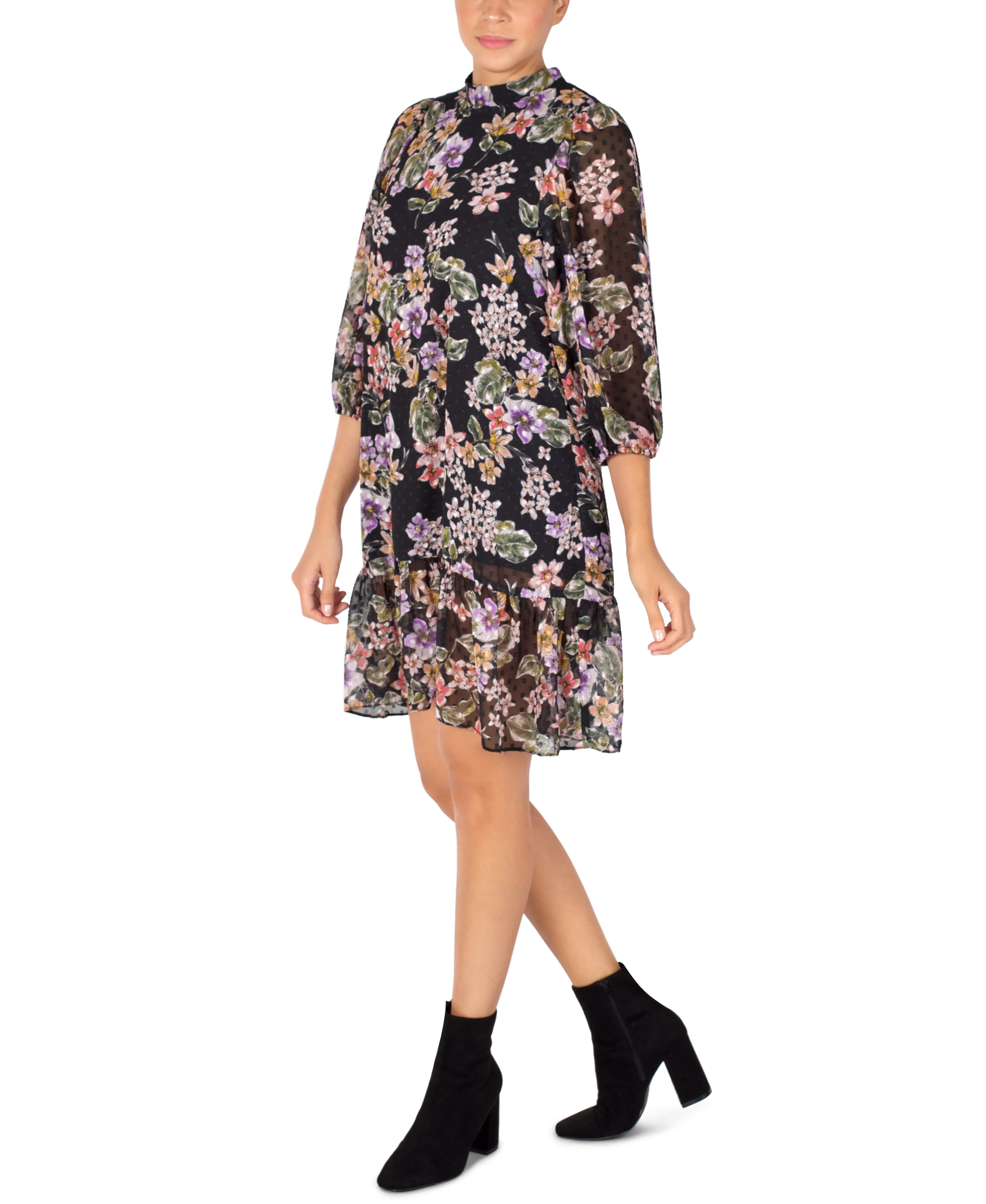 Floral Print Chiffon Shift Dress