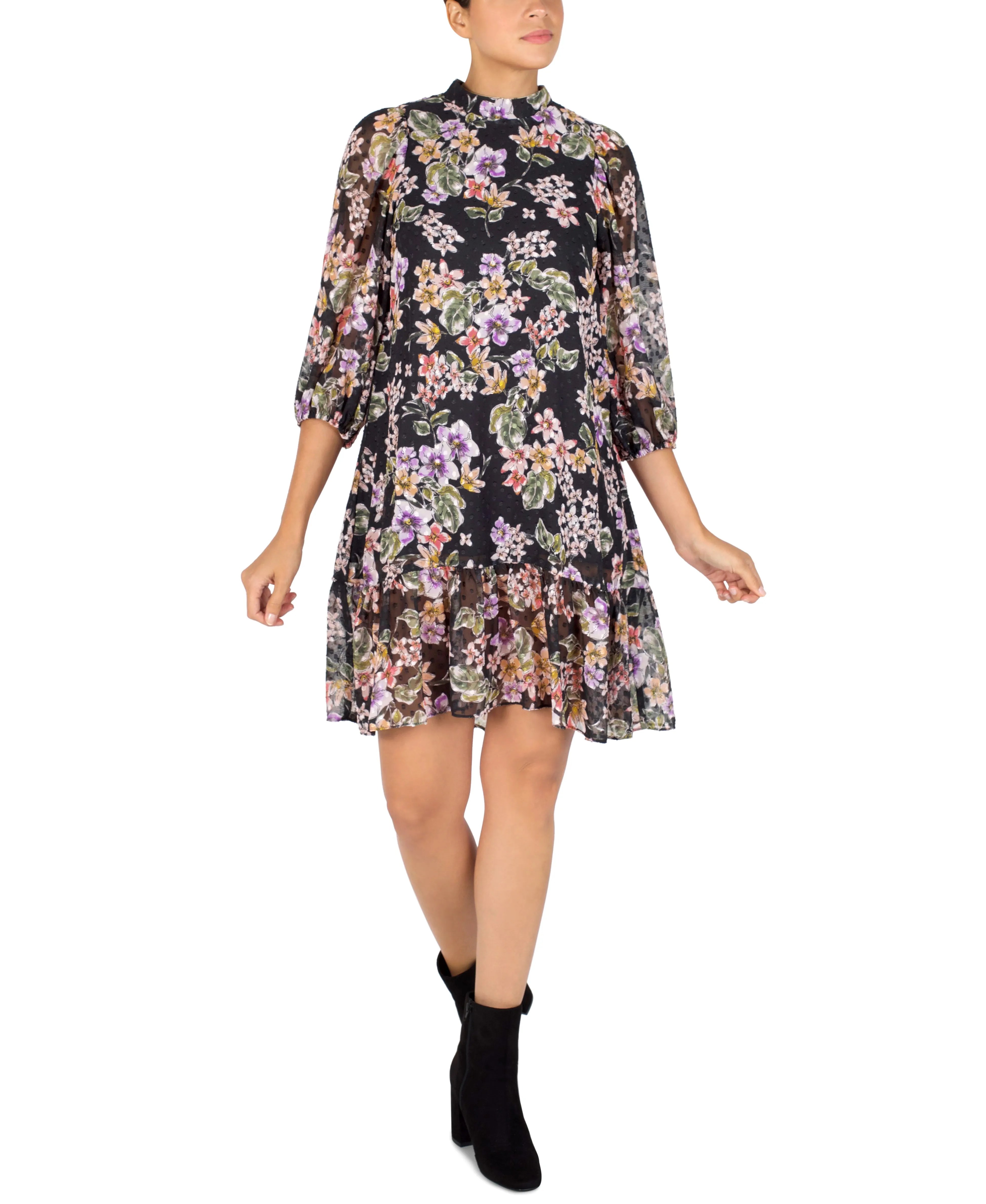 Floral Print Chiffon Shift Dress
